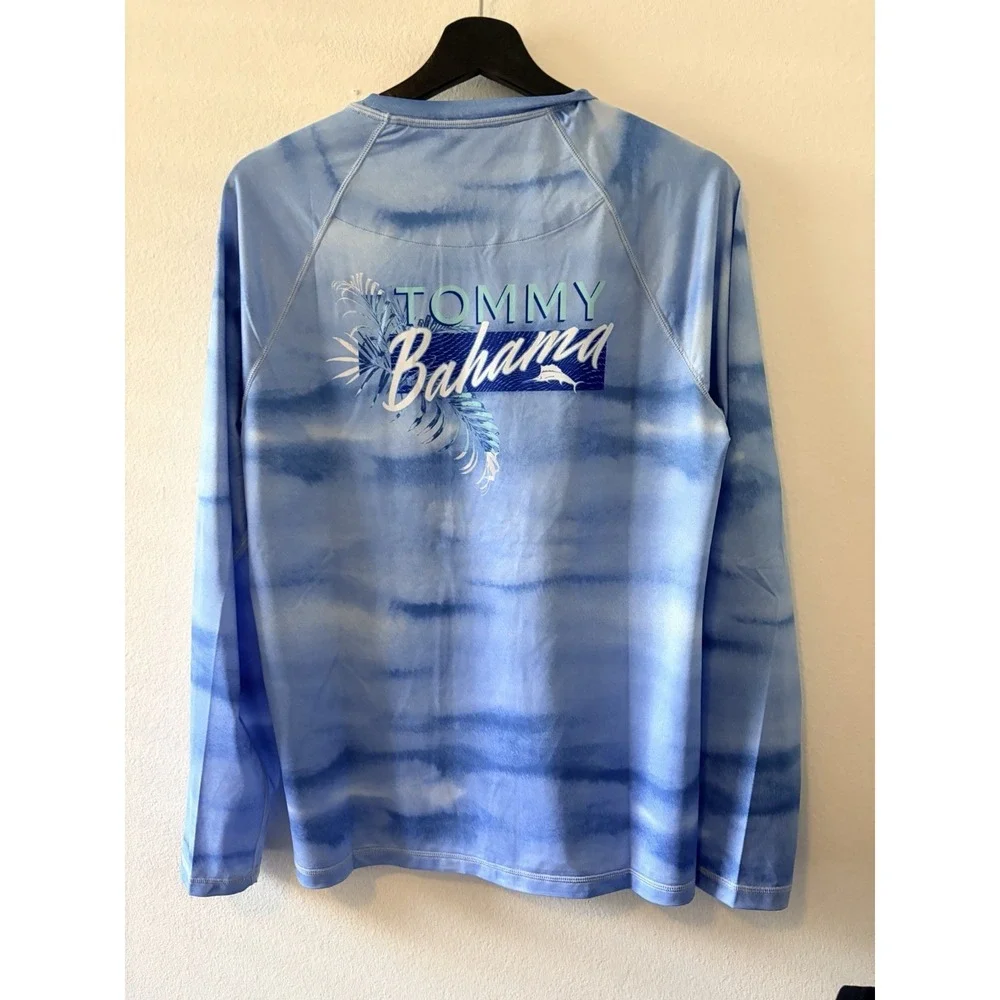NWT Tommy Bahama Malibu Fronds Crew LS Rash Guard Blue Canal Size S (ST227267)